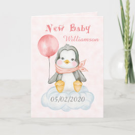Cartão Pinguim de Nova Menina Personalizado