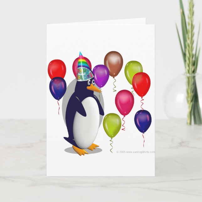 Cartão Pinguim do aniversário (Frente)