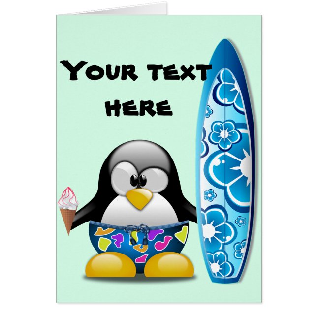 Cartão Pinguim do surfista com sorvete (Frente)