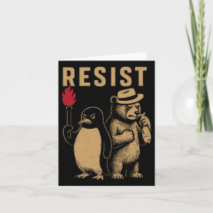Cartão Pinguim Engraçado Resiste Pinguins em Protesto Con