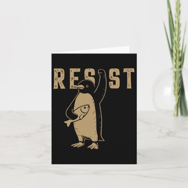 Cartão Pinguim Engraçado Resiste Pinguins em Protesto Con (Frente)