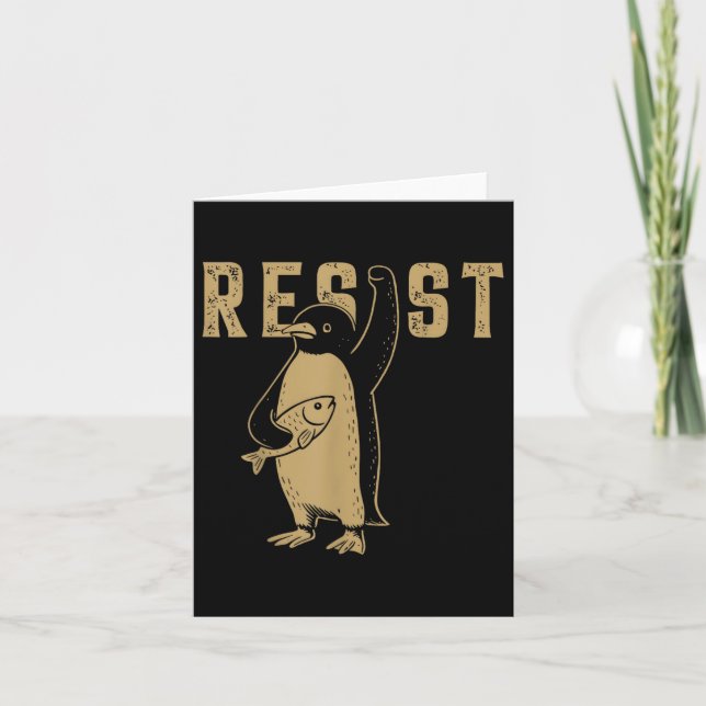 Cartão Pinguim Engraçado Resiste Pinguins em Protesto Con (Frente)