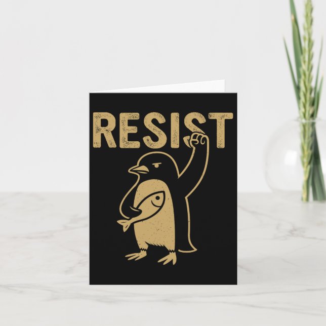 Cartão Pinguim Engraçado Resiste Pinguins em Protesto Con (Frente)