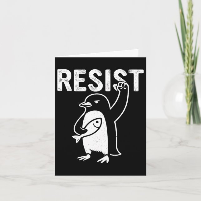 Cartão Pinguim Engraçado Resiste Pinguins em Protesto Con (Frente)
