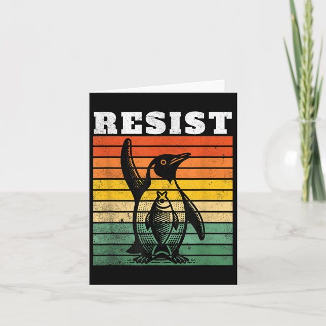 Cartão Pinguim Engraçado Resiste Pinguins em Protesto Con (Frente)
