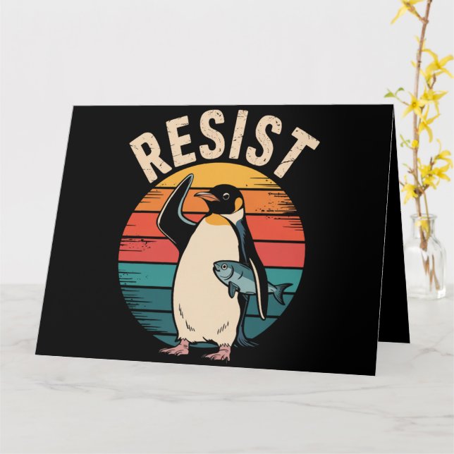 Cartão Pinguim Engraçado Resiste Protesto Contra Tarifas (Flor Amarela)
