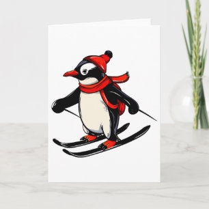 Cartão Pinguim Fofo Esquiar - Esquiar Pinguim