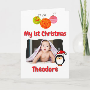 Cartão Pinguim Fofo Primeiro Natal do Bebê Personalizado