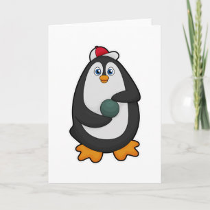 Cartão Pinguim no boliche com bola de boliche