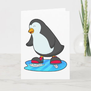 Cartão Pinguim no patinação no gelo com patins de gelo