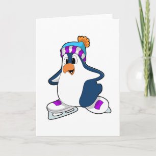 Cartão Pinguim no patinação no gelo com patins de gelo