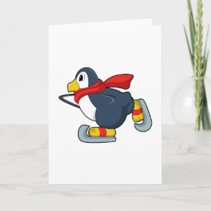 Cartão Pinguim no patinação no gelo com patins de gelo.PN