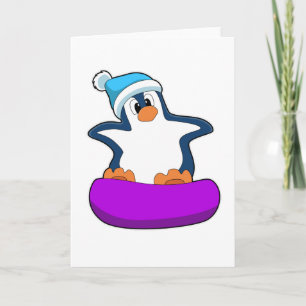Cartão Pinguim no Snowboarding com Snowboard