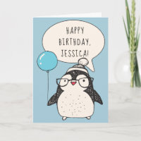 Pinguim Personalizado com um Balão Azul Aniversári
