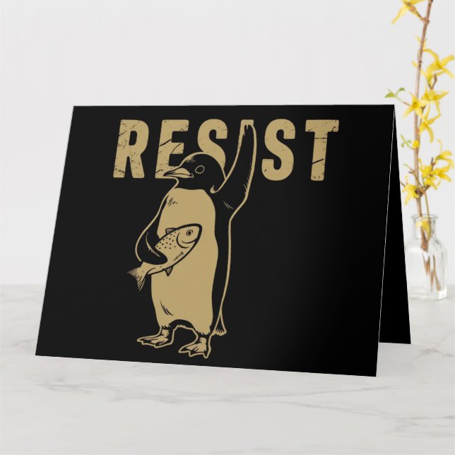 Cartão Pinguim Resiste Pinguins Protestam Contra Tarifas (Flor Amarela)