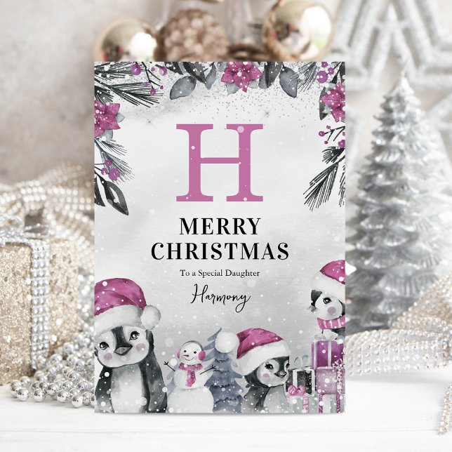 Cartão Pinguim Rosa Bonito, Natal (Criador carregado)