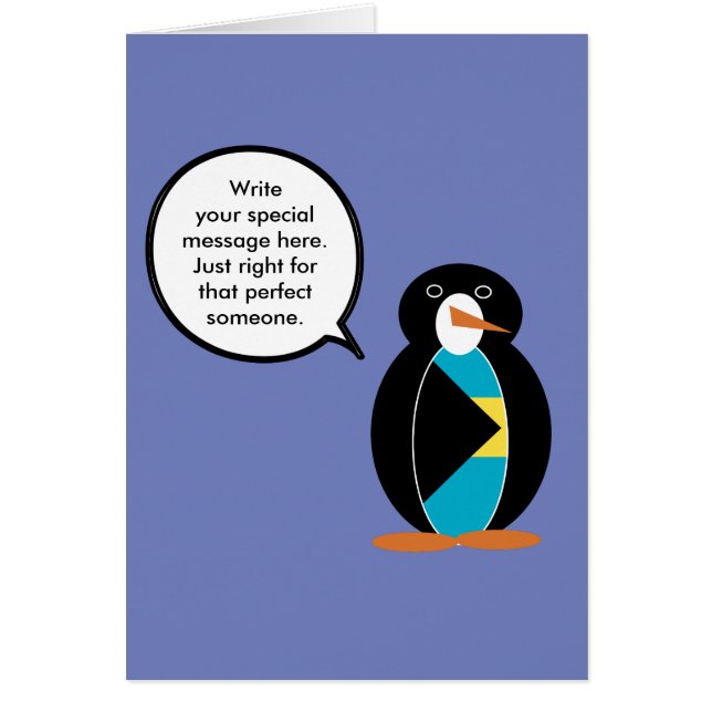 Cartão Pinguim Senhora das Bahamas Conversando  (Frente)