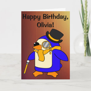 Cartão Pinguin Sunny Yellow Personalizável Birthday Pengu