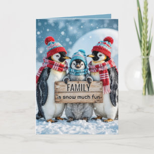 Cartão Pinguins da família natalícia com um Sinal de Made