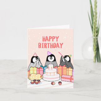 Cartão Pinguins de aniversário felizes