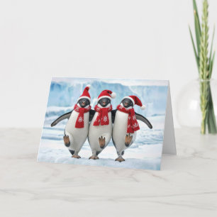 Cartão Pinguins de Natal Dançando no Glaciar Ártico