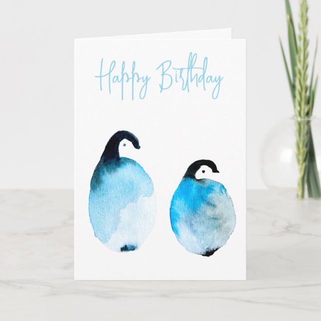 Cartão Pinguins fofos aquarela (Frente)