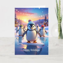 Pinguins Fofos de Chapéu de Inverno no Férias de G