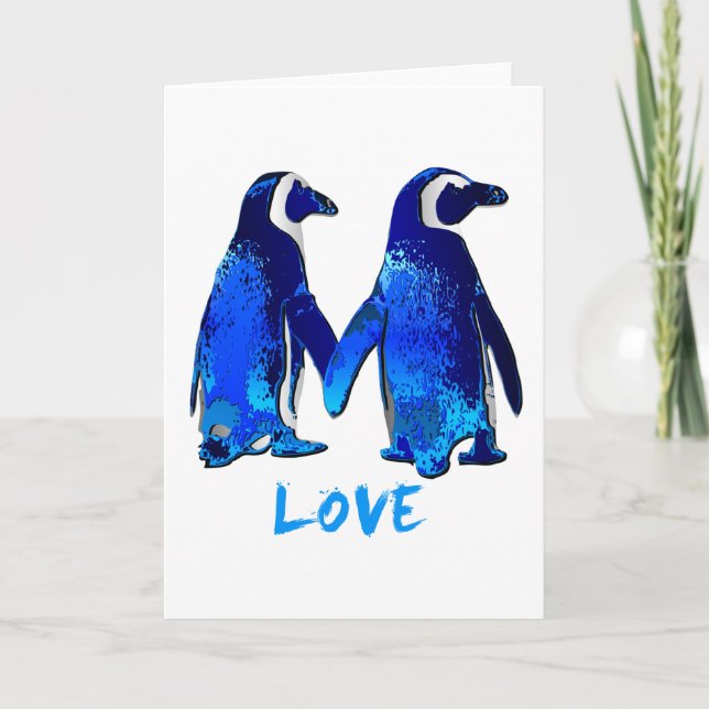 Cartão Pinguins que guardaram o design do amor das mãos (Frente)