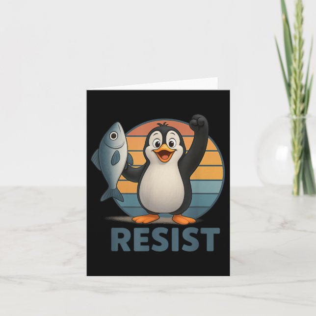 Cartão Pinguins resistentes ao ativismo pinguim protestam (Frente)