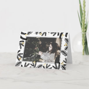 Cartão Pinheiro preto e Dourado moderno e foto de feriado