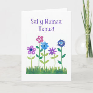Cartão Pink and Blue Flowers Welsh  Mother's Day Card