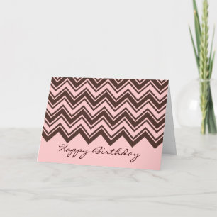Cartão Pink and chocolate brown zigzag pattern birthday
