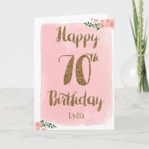 Cartão Pink and Gold Happy 70th Birthday Card