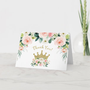 Cartão Pink and Gold Princess Thank you Card