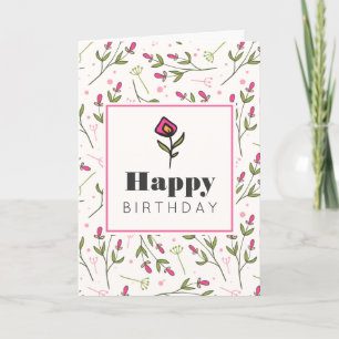 Cartão Pink and Green Long Stem Wildflowers Birthday