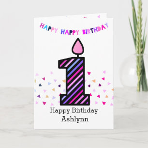 Cartão Pink and Purple 1st Birthday Girl