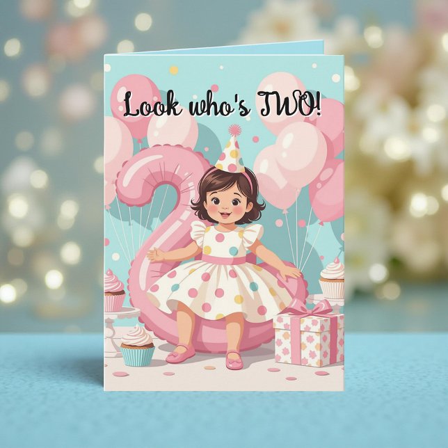 Cartão Pink Balloons 'Look Who's TWO! Girl's 2nd Birthday (Criador carregado)