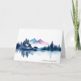 Cartão Pink & Blue Watercolor Mountains & Dark Pine Trees