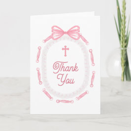 Cartão Pink Bow Frame Holy Cross Religious Thank You