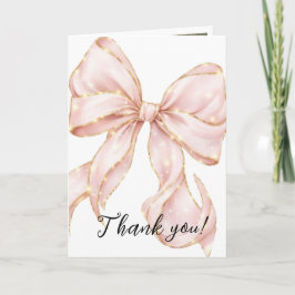 Cartão Pink Bow Girl First Birthday Party Thank You Card
