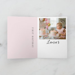 Cartão Pink Bow Girl First Birthday Party Thank You Card