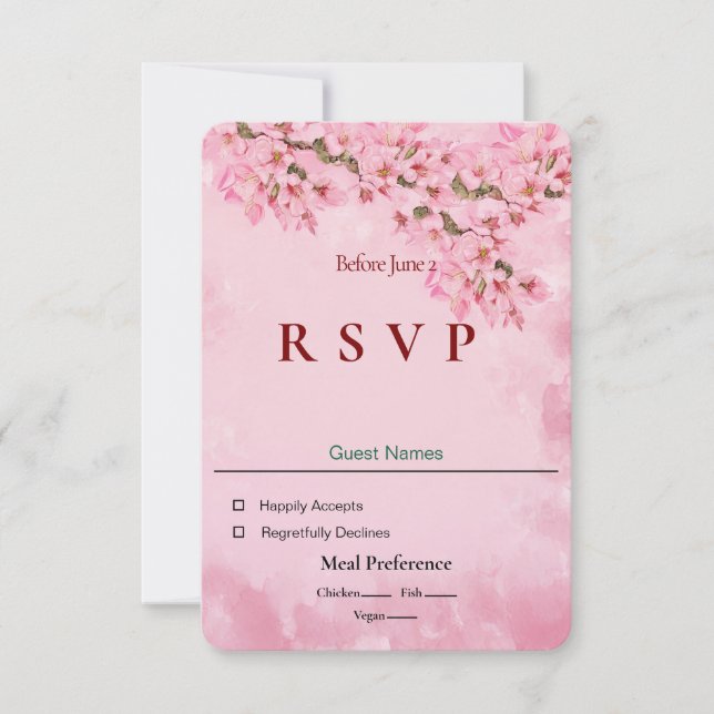 Cartão Pink Cherry Blossoms RSVP (Frente)