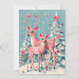 Cartão Pink Coquette Deer Vintage Christmas