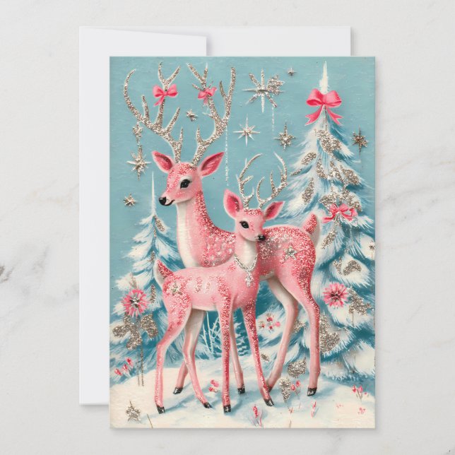 Cartão Pink Coquette Deer Vintage Christmas  (Frente)