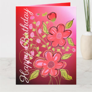 Cartão Pink Coral and Lime Floral Birthday Card