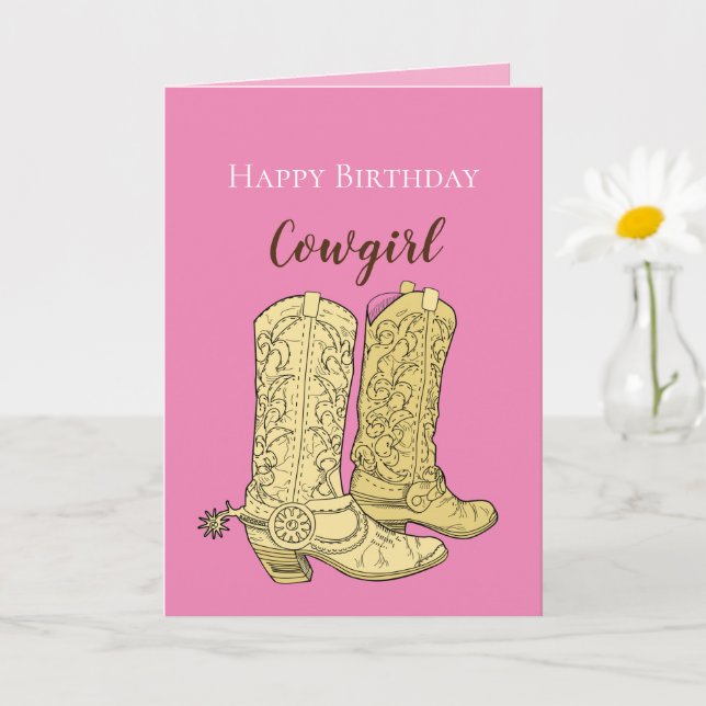 Cartão Pink Cowgirl Cowboy Boots Birthday (Planta pequena)