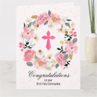 Pink Cross Floral Wreath First Communes