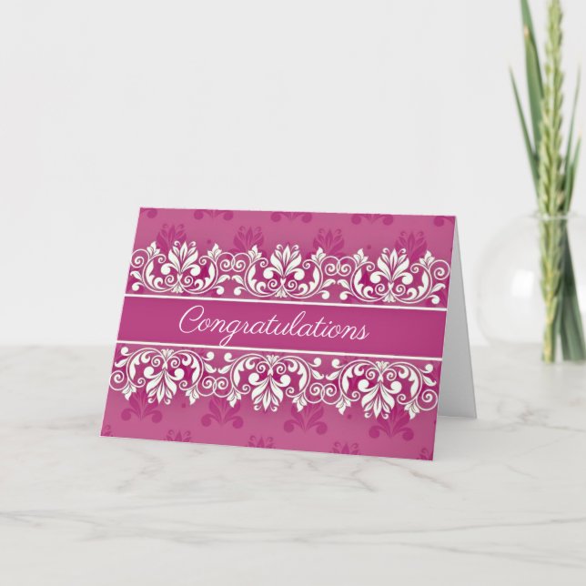Cartão Pink Damask swirl Congratulations Card (Frente)