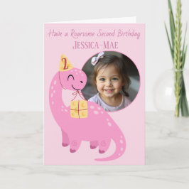 Cartão Pink Dinosaur 2nd Birthday Card