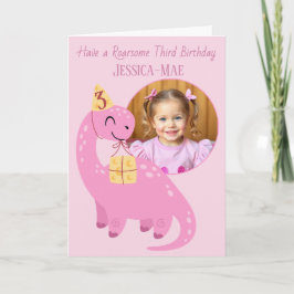 Cartão Pink Dinosaur 3rd Birthday Card
